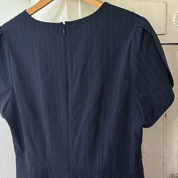 Ann Taylor LOFT | Women’s navy/white pinstripe dress, flutter cap sleeves, sz 14 - Picture 8 of 14
